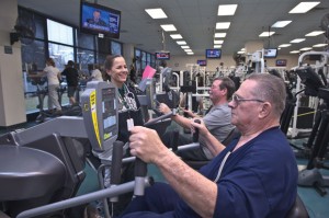 BACK ON BEAT - Susan Rector, manager of the cardiac rehabilitation program at Wise Regional Health System in Decatur, works with Jim Brown of Springtown (front) and John Conrad of Bridgeport. Messenger photo by Joe Duty