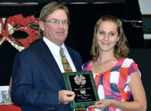 FARM BUREAU - Herb Williams presents Kara Demmitt of Chico 4-H with the Farm Bureau Award.