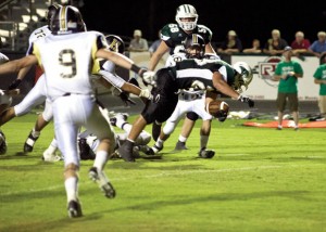 BALL IN HAND - Panther running back Jarrett Roper tumbles over the goal line to secure a Paradise touchdown. Messenger photo by Jimmy Alford