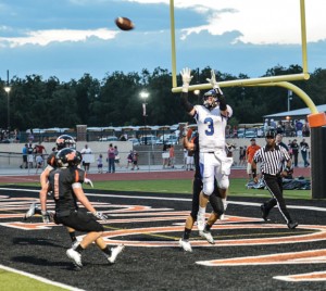 CLOSE - Decatur's Ben Blattner attempts to haul in a pass against Springtown, but falls short. Decatur seeks more time in the end zone this Friday. Messenger photo by Joe Duty