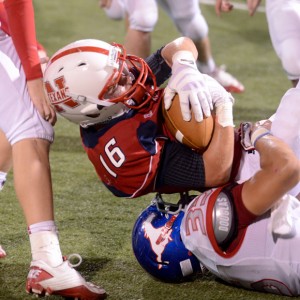 TOUGH GRAB - Northwest's Dylan Stubbe is brought down after one of his three receptions Thursday. Messenger photo by Mack Thweatt