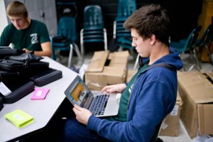 TECH SUPPORT - Sophomores Cash Preather (right) and Dillon Meadows are members of the iHelp Team at Paradise High School. Messenger photo by Jimmy Alford