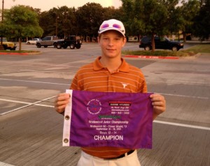 TOP SPOT - Drew Jones shows off the first place flag after winning the boys 12-14 division at the Bridlewood Junior Championships. Submitted photo