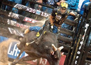 WILD RIDE - Silvano Alves, the 2011 PBR World Champion, rides Train Wreck in Round 1 of the World Finals last year. He enters the 2012 Finals next week ranked No. 1 but is only 505 points ahead of No. 2, Valdiron de Oliveira. Alves and de Oliveira live in Wise County. Photo courtesy of the Professional Bull Riders