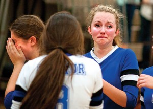 END OF THE ROAD - Stormi Leonard shows her emotion after Decatur's regional final loss to Argyle. Messenger photo by Jimmy Alford