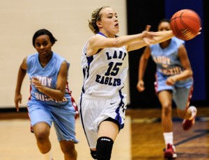 FAST BREAK - Decatur's Murphy Graham leads the fast break during the Lady Eagles' season-opening victory against WF Hirschi. Messenger photo by Joe Duty