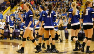 GOOD TIMES - Stormi Leonard celebrates Decatur's win in the second set Tuesday. The Lady Eagles advanced to the class 3A Regional Tournament with the victory. Messenger photo by Clay Corbett