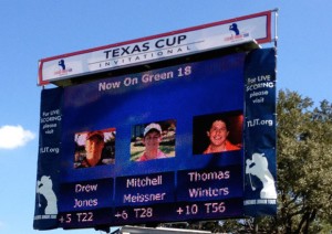 I'M ON TV - Drew Jones spotted himself on the video scoreboard on the 18th green while competing at the Texas Cup Invitational. Submitted photo
