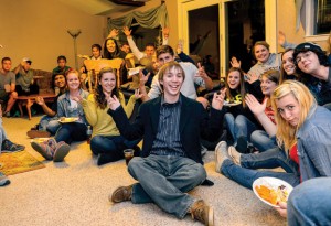 NOT EASY BEING GREEN - Matthew Britt, a 21-year-old Green Party candidate from Decatur, visits an election watch party at the home of Decatur High School teacher Della Stallard. Despite being a young, third party candidate, Britt managed to acquire more than 11 percent of the total votes in race for state representative of District 61. Messenger photo by Joe Duty