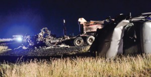 SHUT DOWN - An early morning wreck left one man dead and shut down U.S. 287 for about six hours Thursday. Messenger photo by Joe Duty