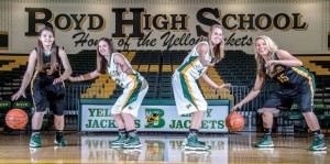 FAMILY COURT - Sisters Ashley Montgomery and Amber Montgomery along with McKenzie Elkins and Chelsea Elkins have helped the Boyd Lady Jackets to an 8-0 start. Messenger photo by Joe Duty