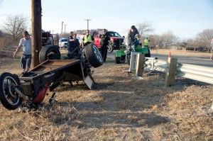 TRIKE WRECK - Nathan Berman, 66, of Fort Worth died Sunday from injuries sustained in a Saturday afternoon accident on Farm Road 718 south of Newark. Messenger photo by Joe Duty