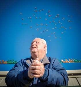 A BIRD IN HAND - C.L. Gage and fellow pigeon racer Kenny Kelly helped organize the Texas Shootout, a three-week long pigeon race featuring flights of 150, 250 and 325 miles. After being held for several years in Parker County, it's been moved to Wise County to keep a major pigeon race alive in the region. Messenger photo by Joe Duty