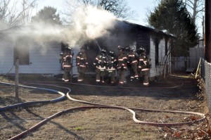 ARSON FIRE - Bridgeport and Lake Bridgeport Volunteer Fire Departments responded to an abandoned house fire Sunday afternoon. The blaze is believed to have been intentionally set.  Messenger photo by Erika Pedroza