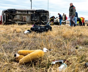 DEADLY MORNING - A five-month-old infant died in a rollover wreck Friday morning on U.S. 81/287 a few miles south of Decatur. Messenger photo by Joe Duty