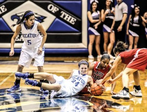 MY BALL - Decatur's Haley Dennard and Gainesville's Ariannah Kemp fight for the basketball Tuesday. The Lady Leopards won 49-27. Messenger photo by Joe Duty