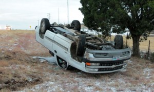 ONE VEHICLE ROLLOVER - A pickup lost control and turned over at approximately 7:30 this morning about 1 mile south of Decatur on FM 730. There were no injuries. Witnesses said the driver was not speeding but the truck started to loose traction and as the rear end came around and came into contact with heavier ice on the road edge causing the truck to slide down the embankment and turn over. Messenger photo by Mark Jordan