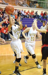 FLYING IN - Alvord's Lauren Hart scores two more as the Lady Bulldogs cruised to a regional semifinal win over Chapel Hill Friday. Messenger photo by Mack Thweatt