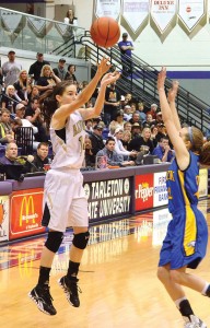 OPEN LOOK - Alvord's Carley King gets off a jump shot during the regional final Saturday. Messenger photo by Mack Thweatt