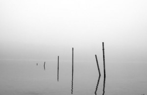REFLECTIONS - Metal t-posts jut from the water on a recent foggy morning at Black Creek Lake. Messenger photo by Jimmy Alford