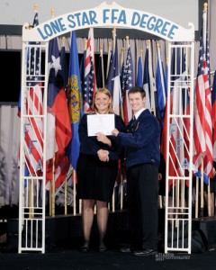 AMONG STATE'S BEST - Summer Miller of Decatur is presented the FFA Lone Star Degree at a state convention in Corpus Christi last summer. The award is the highest honor bestown at the state level and only "9,000 of the 90,000 registered FFA members ever get it," Miller said. Submitted photo