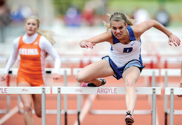 FIRST, SECOND - Nicole Neighbors captured the top spot in the 300 hurdles and grabbed second in the 100 hurdles. Messenger photo by Joe Duty