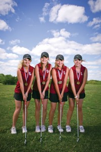 ON-TO-STATE - Tiffany Hawkins, Haley Shinn, Lexi Reed and Remi Swensson are heading to the Class 3A State Golf Tournament after their third-place finish at regionals. Messenger photo by Jimmy Alford