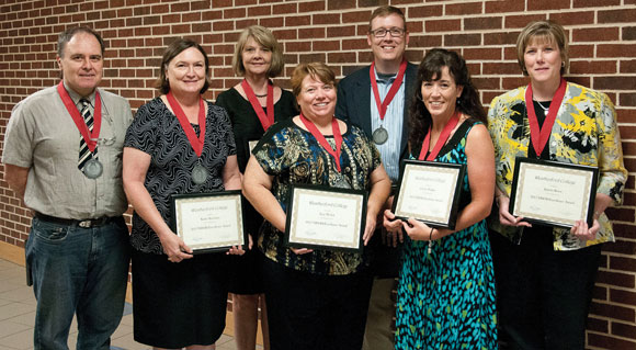 AWARD FOR EXCELLENCE - Weatherford College faculty and staff honored by The National Institute for Staff and Organizational Development include (from left) Dr. Marcelo Willcham, Spanish instructor; Kathy Bassham, executive dean of Student Services; Dr. Arleen Atkins, dean of Institutional Effectiveness; Dr. Lisa Welch, instructor of biology; Matt Joiner, WC Wise County associate dean for instruction; Christy Walker, vocational nursing instructor; and Janetta Kruse, director of Workforce and Continuing Education. Not pictured is Christie Dayley, government instructor. Submitted photo