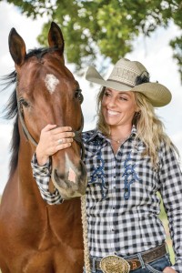 SHADA RUN - After winning the San Antonio Stock Show and Rodeo earlier this year, Shada Brazile propelled herself into the top 10 of the barrel racing world rankings. If she can maintain the position, she'll join her husband Trevor in the Wrangler National Finals Rodeo in Las Vegas. She's pictured above with her 7-year-old mare Dial It Fast. Shada and Trevor both competed in the Butterfield Stage Days PRCA Rodeo last weekend. Messenger photo by Joe Duty