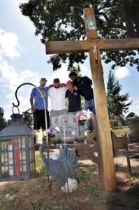 HONORING OMAR - From left, Dean Bible, Manuel Carrillo, Trevor Phillips and Jacob Mitchell gather at Oaklawn Cemetery to remember their brother and best friend Omar Carrillo. Messenger photo by Brandon Evans