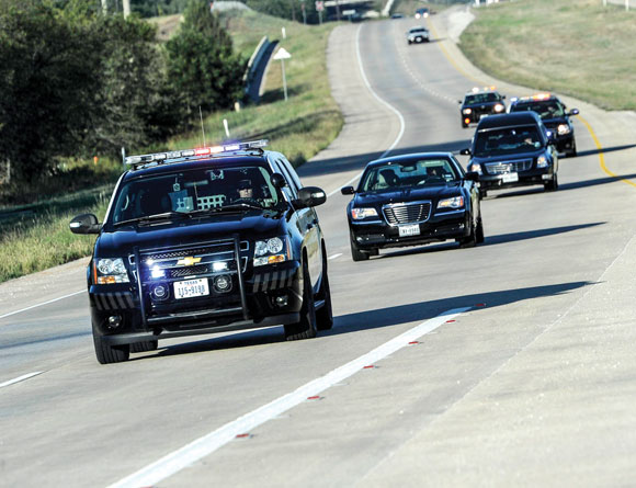 TRIBUTE TO A LEADER - The Wise County Sheriff's Office Honor Guard escorted the hearse from Jones Family Funeral Home in Bridgeport to the Civic Center prior to Thursday's memorial service for County Judge Bill McElhaney. Messenger photo by Joe Duty