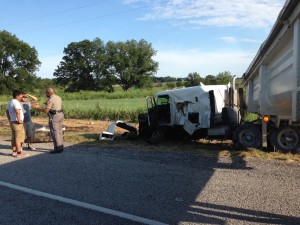 A tractor trailer collided with another truck on F.M. 1810 Monday night. Messenger photo by Joe Duty.